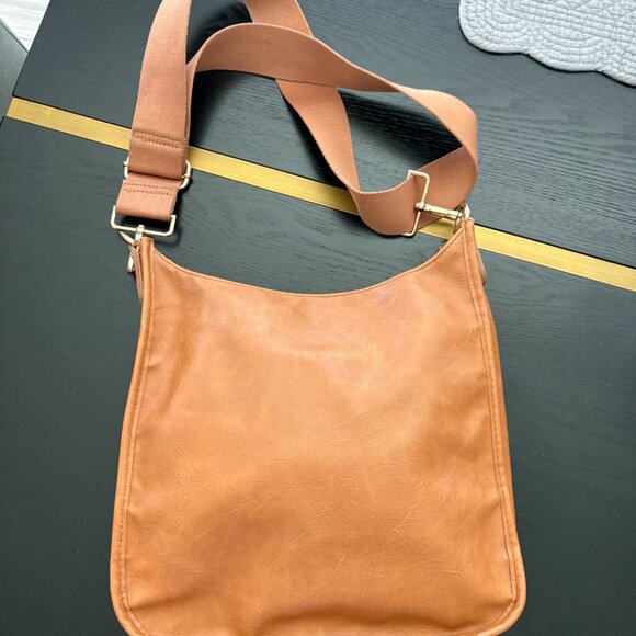 Ah-dorned Vegan Leather Messenger Crossbody Dark Tan Bag w/Wide Strap EUC - Picture 5 of 7